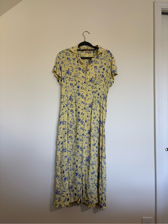 April Cornell Dresses & Skirts - Vintage 90a April Cornell Yellow Maxi Dress with Blue Floral Print